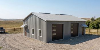Modern 30x40x12 garage in gray with two parking bays
