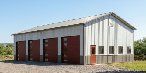 4 car metal garage in red and gray