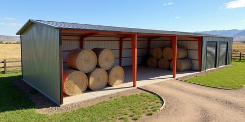 Prefab farm storage building in green