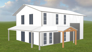Render for a three bed barndo in white and black