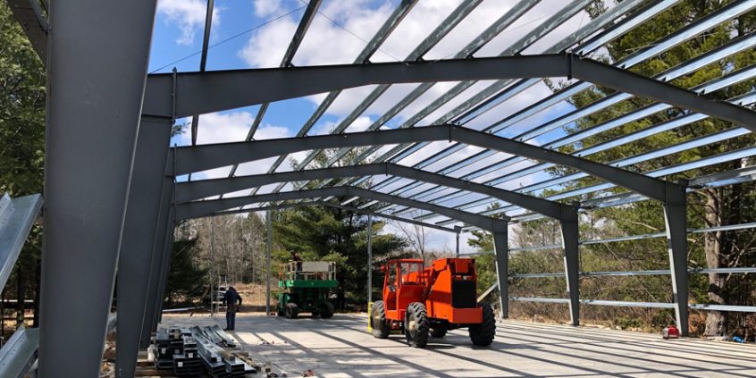Primary steel framing for a 30x40 building under construction.