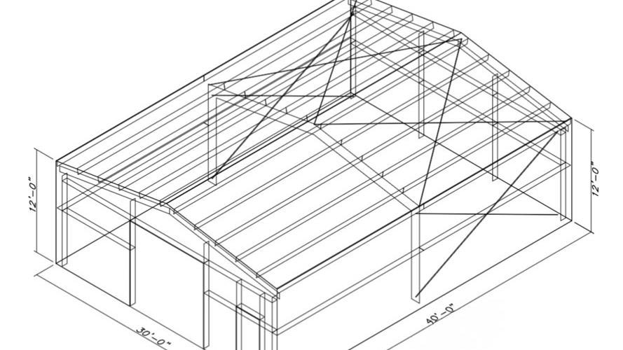 CAD engineering drawing of a 30 x 40 metal building