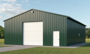 Photo of a new 30x50 metal building in green and white