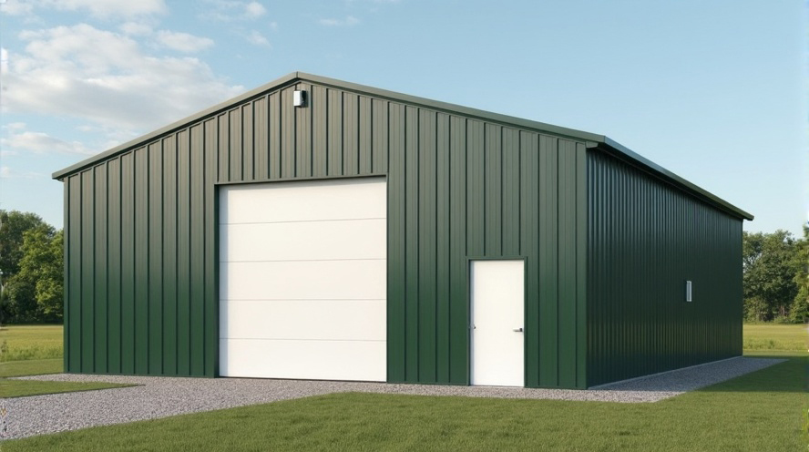 Photo of a new 30x50 metal building in green and white