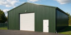 A newly constructed 30x60 metal building in green and white