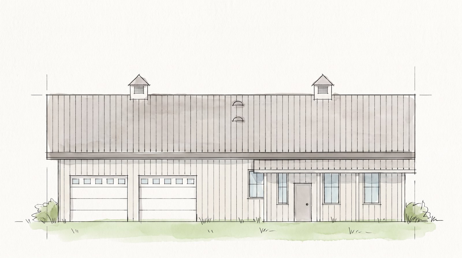 The Alder 40×60 barndominium hand-drawn front elevation sketch
