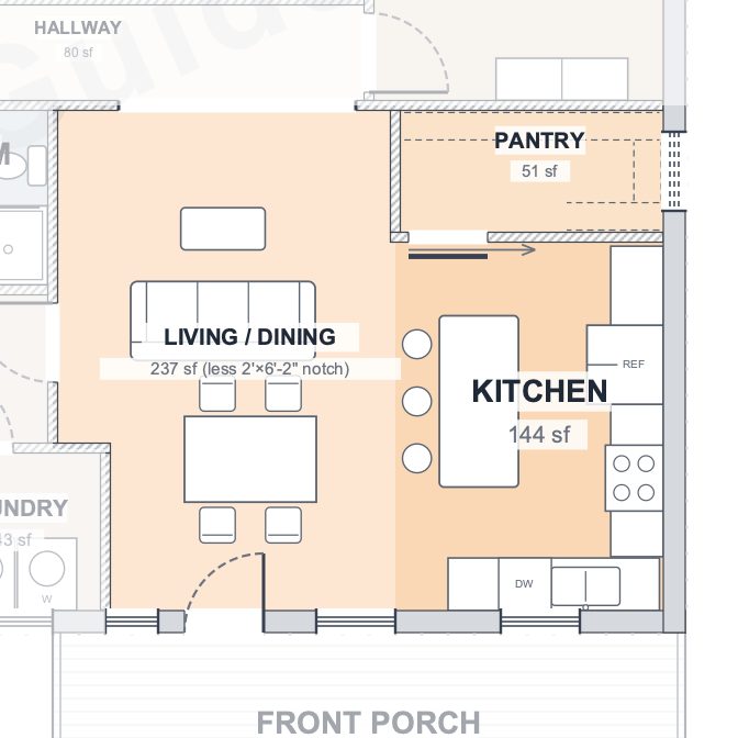 The Alder 40×60 barndominium floor plan detail: the heart of the home