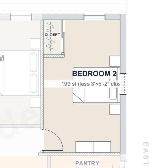 The Alder 40×60 barndominium floor plan detail: the second bedroom