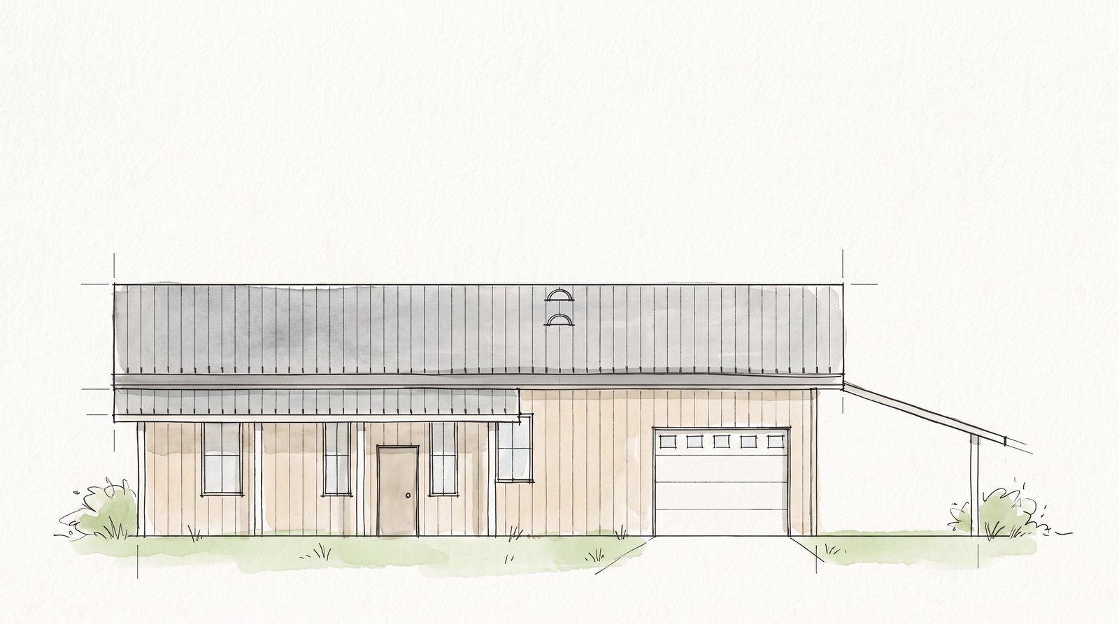 The Bramble 40×50 barndominium hand-drawn front elevation sketch