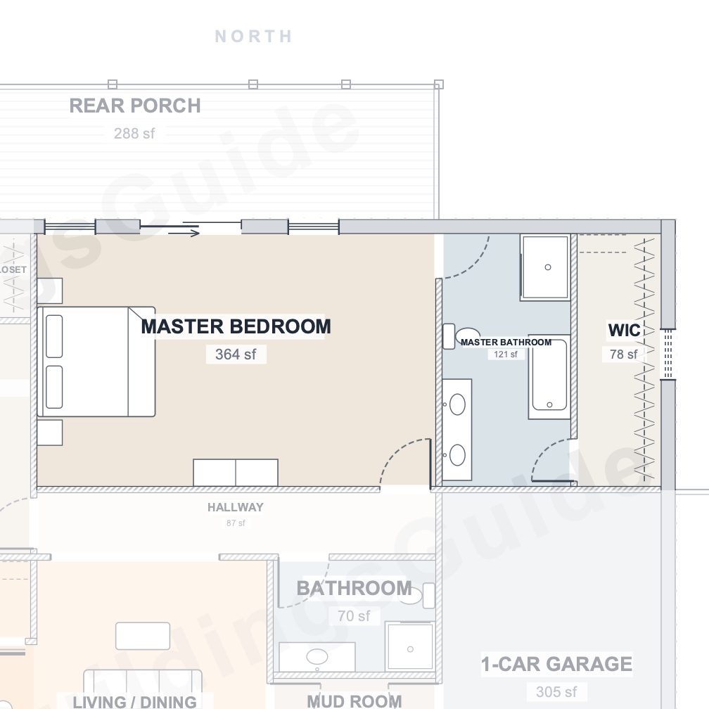 The Bramble 40×50 barndominium floor plan detail: the master suite