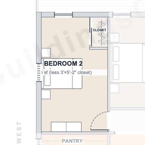 The Bramble 40×50 barndominium floor plan detail: the second bedroom