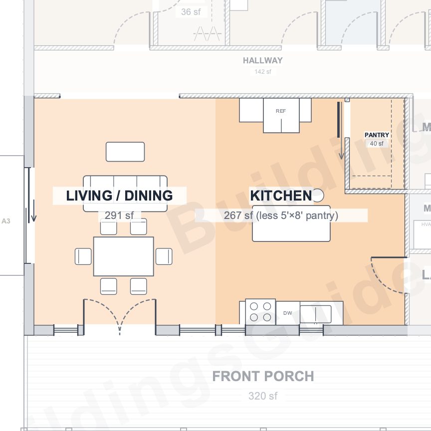 The Brazos 40×70 barndominium floor plan detail: the heart of the home