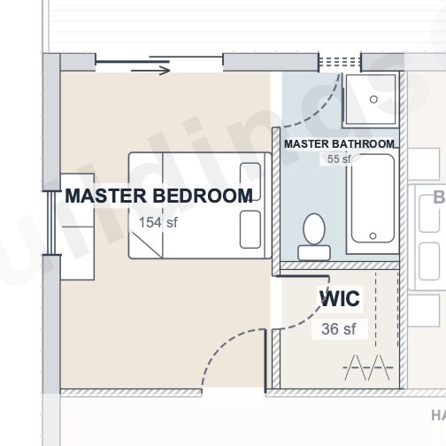 The Brazos 40×70 barndominium floor plan detail: the master suite