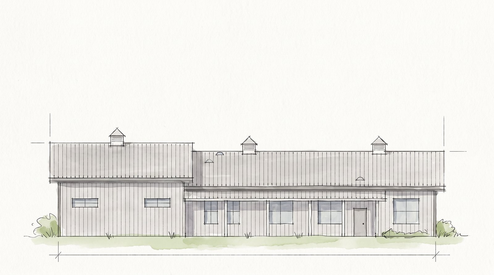 The Caprock 40×90 barndominium hand-drawn front elevation sketch