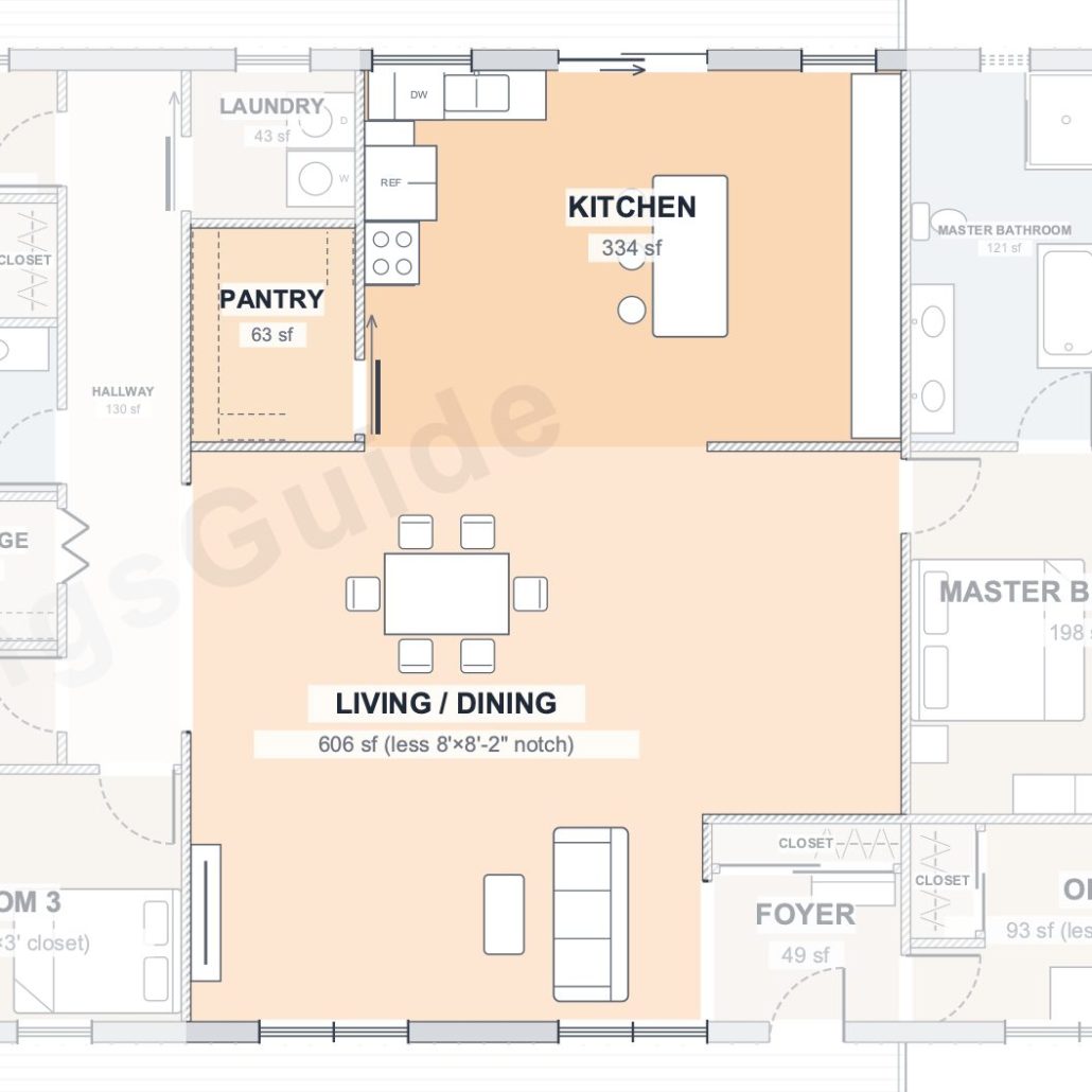 The Caprock 40×90 barndominium floor plan detail: the heart of the home