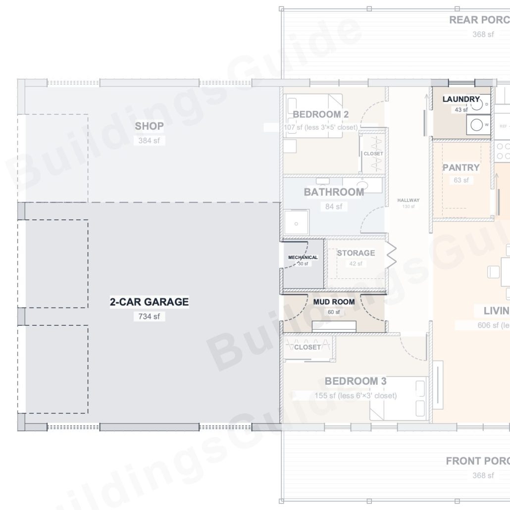 The Caprock 40×90 barndominium floor plan detail: work & service