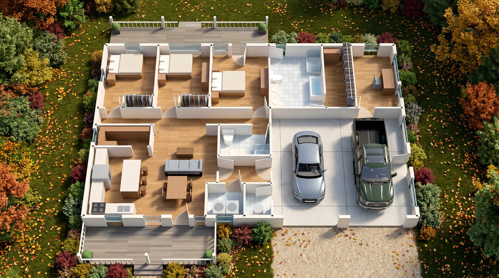 The Fieldstone 40×60 barndominium 3D dollhouse view of the furnished floor plan