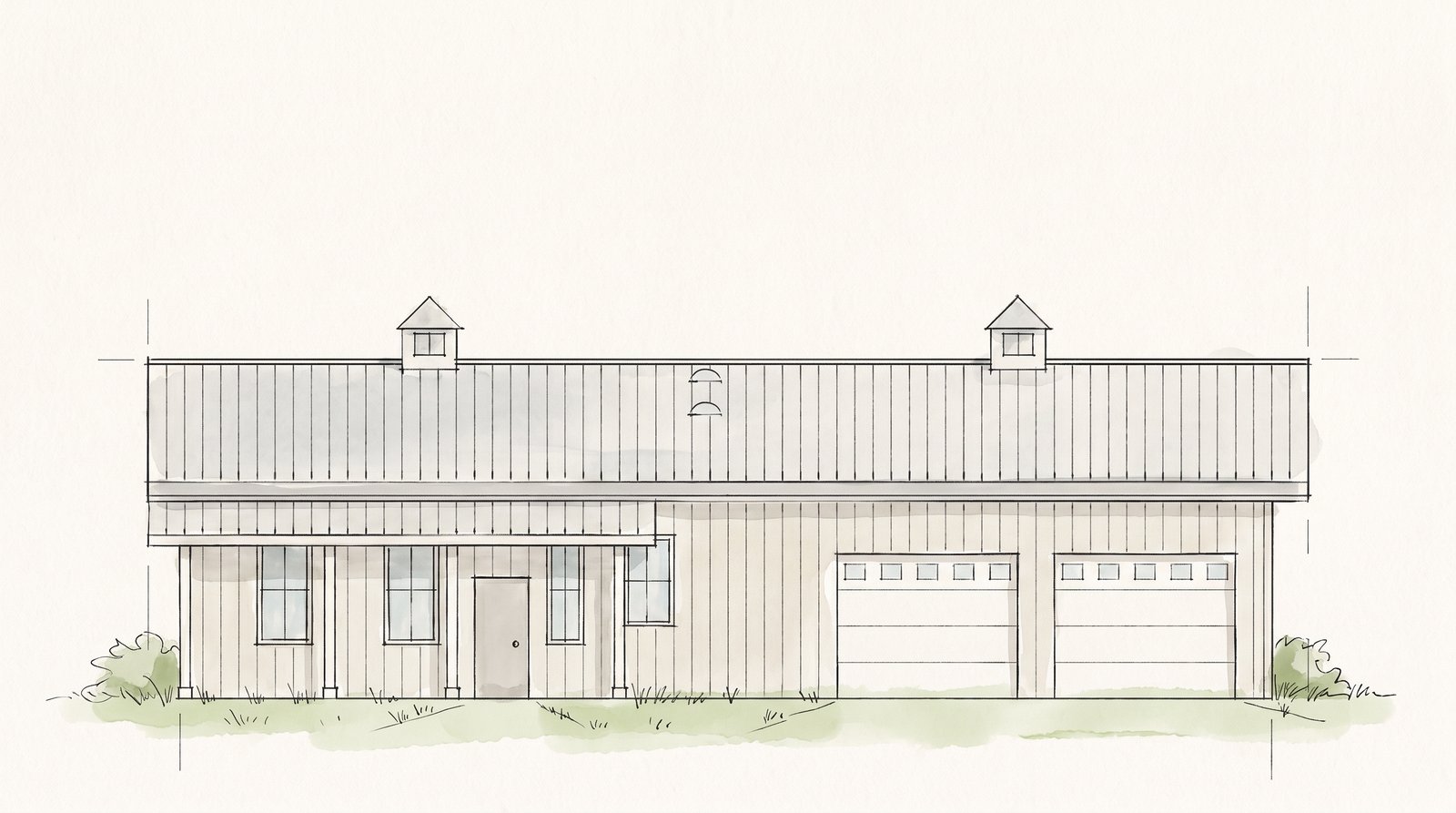 The Fieldstone 40×60 barndominium hand-drawn front elevation sketch