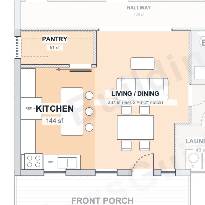 The Fieldstone 40×60 barndominium floor plan detail: the heart of the home