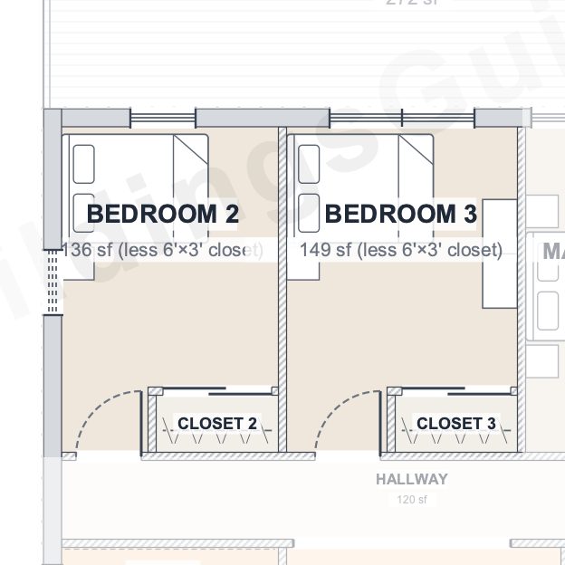 The Fieldstone 40×60 barndominium floor plan detail: the other bedrooms
