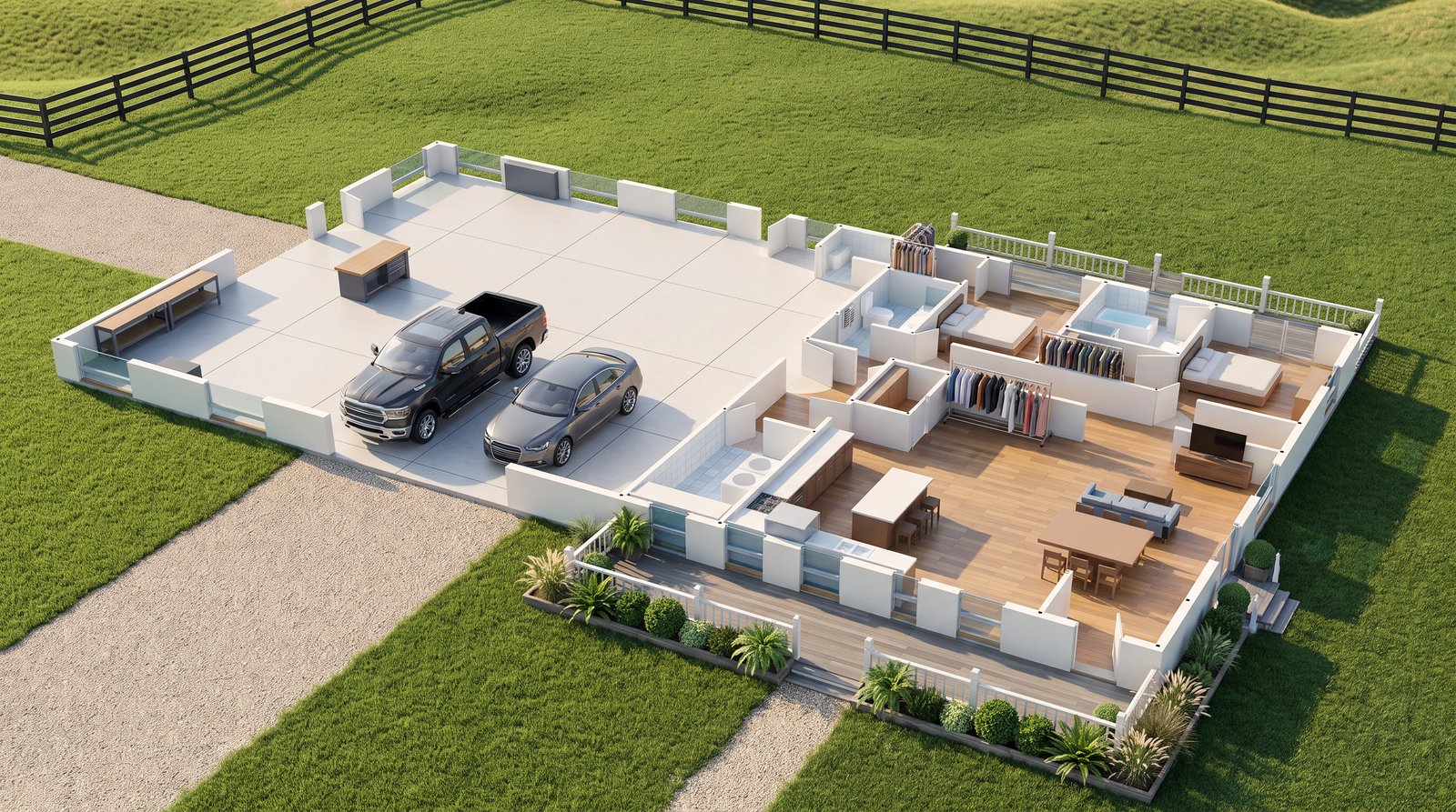 The Forge 50×95 barndominium 3D dollhouse view of the furnished floor plan