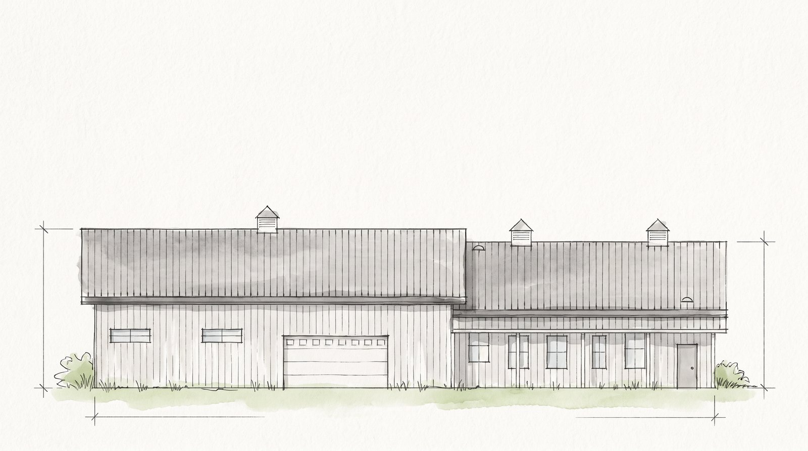 The Forge 50×95 barndominium hand-drawn front elevation sketch
