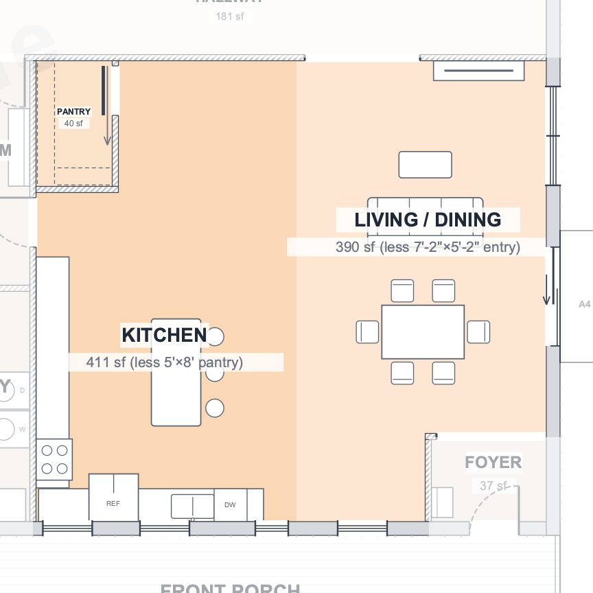 The Forge 50×95 barndominium floor plan detail: the heart of the home