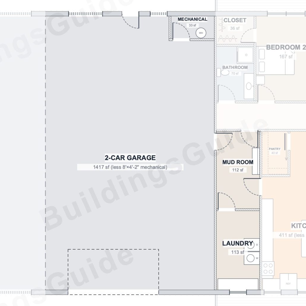 The Forge 50×95 barndominium floor plan detail: work & service