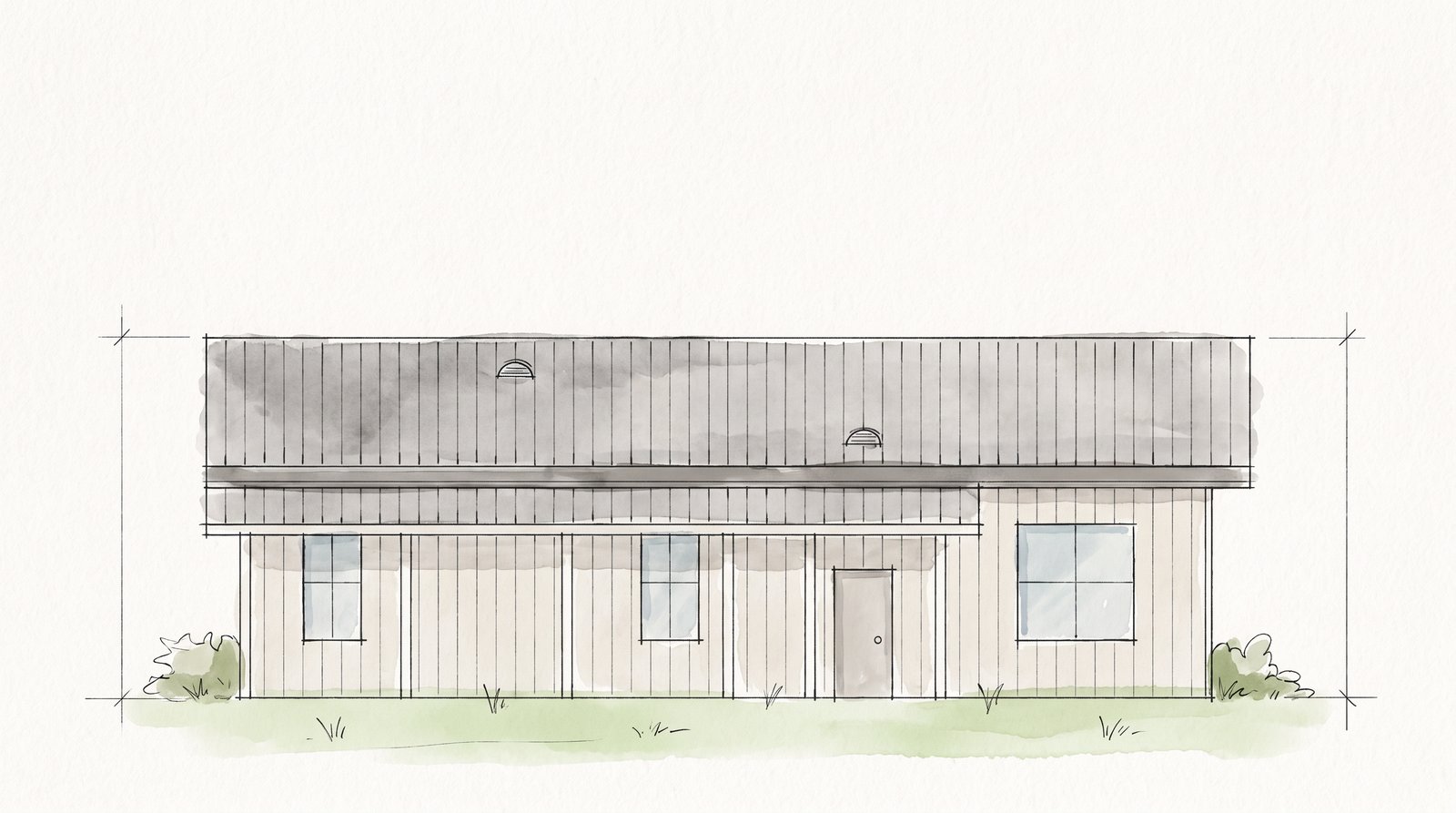 The Glen 40×50 barndominium hand-drawn front elevation sketch