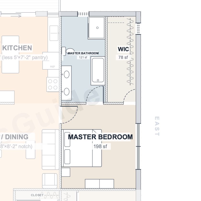 The Glen 40×50 barndominium floor plan detail: the master suite