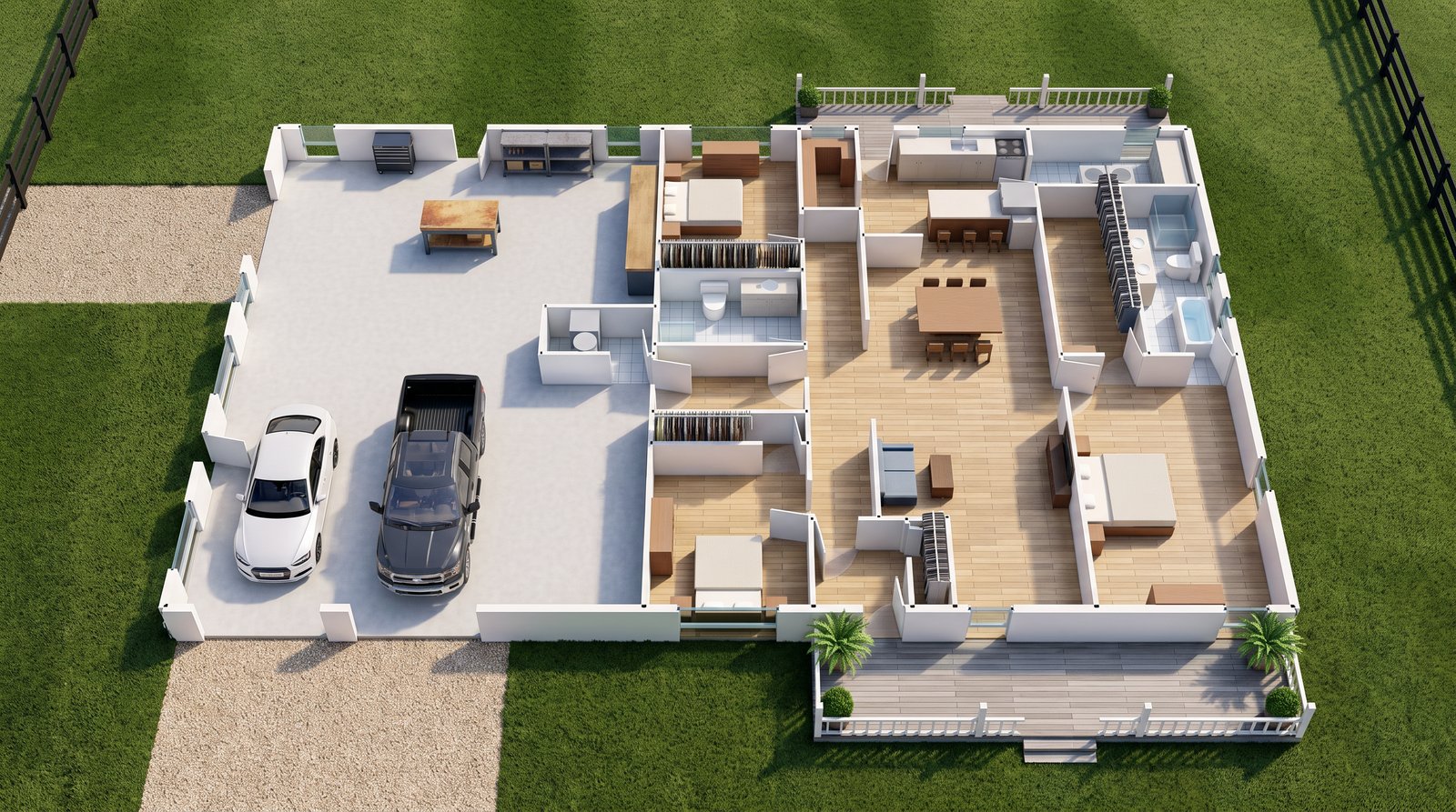 The Hearth 50×80 barndominium 3D dollhouse view of the furnished floor plan