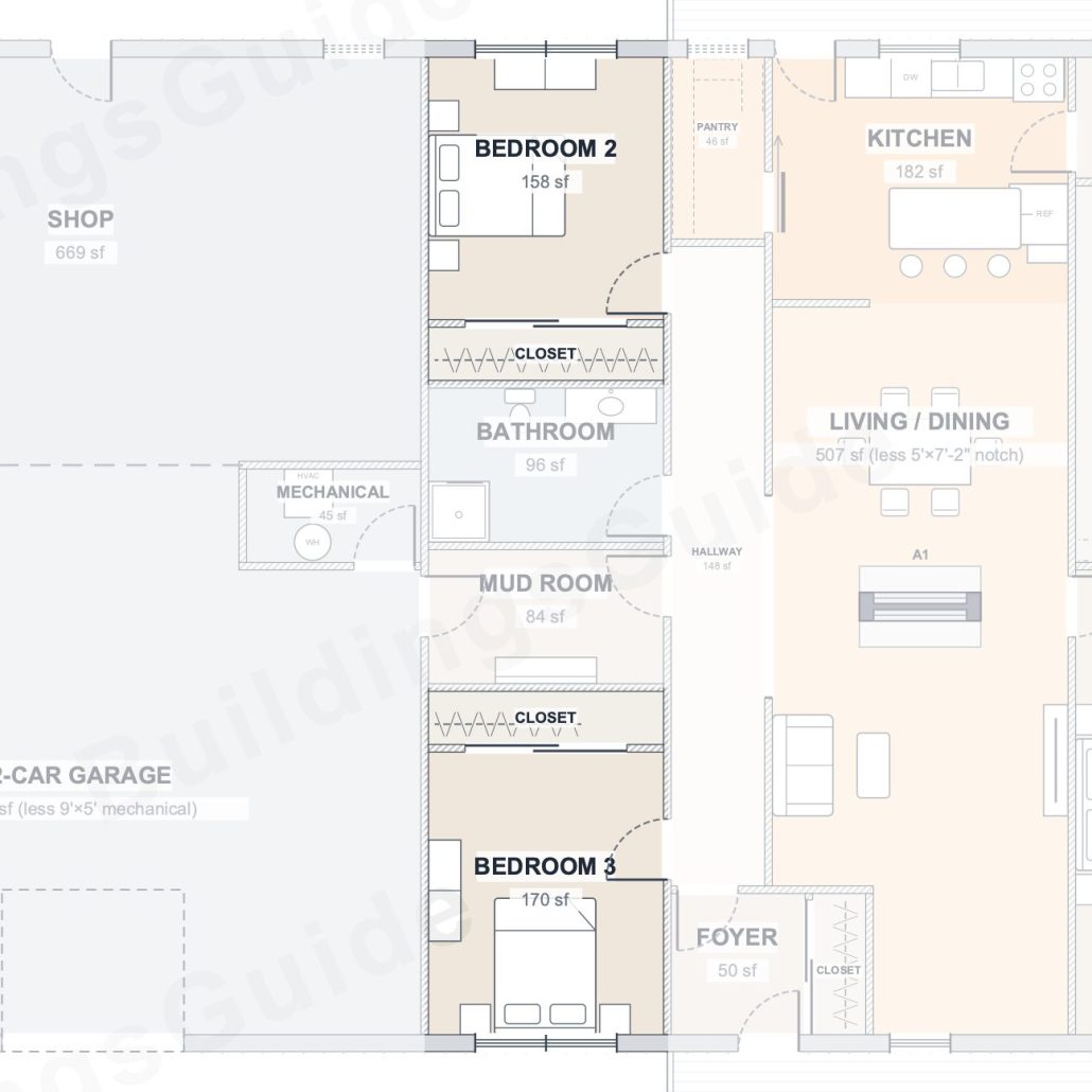 The Hearth 50×80 barndominium floor plan detail: the other bedrooms