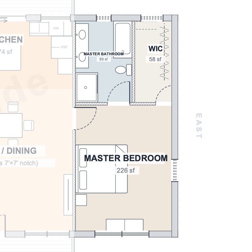 The Hollow 30×70 barndominium floor plan detail: the master suite