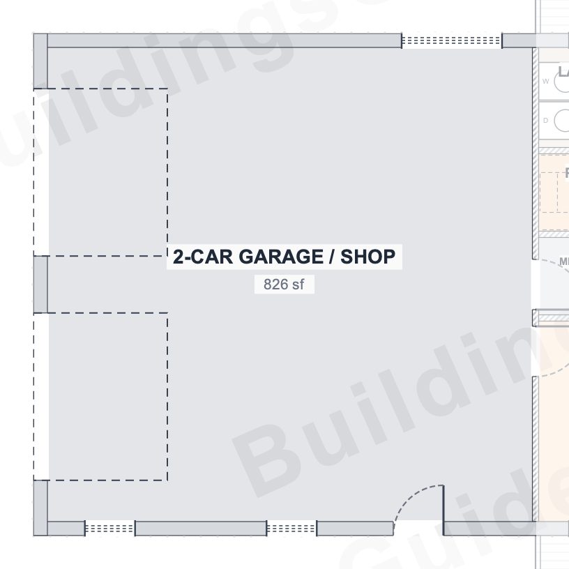 The Hollow 30×70 barndominium floor plan detail: the shop