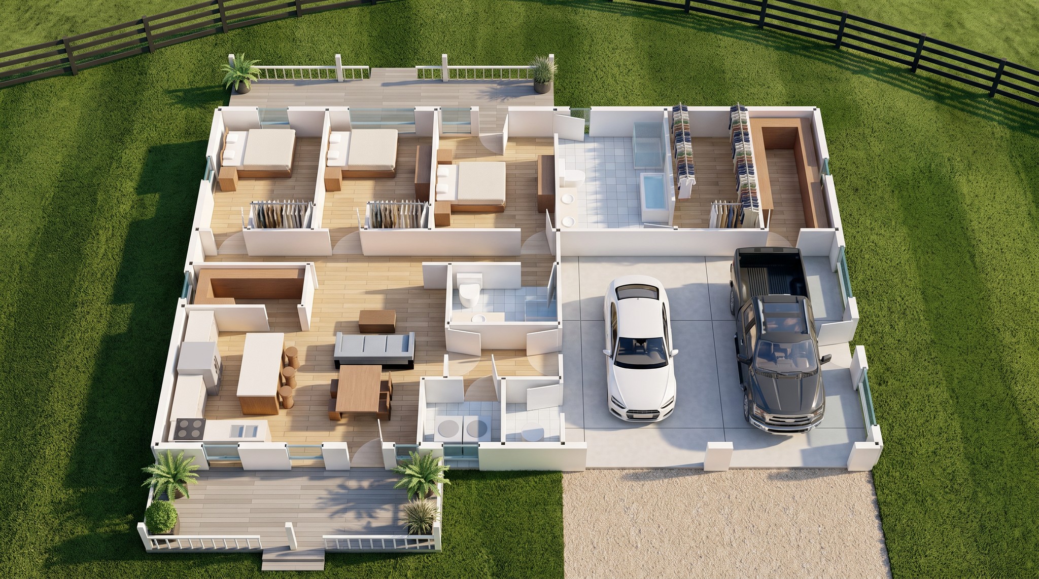 The Meadow 40×60 barndominium 3D dollhouse view of the furnished floor plan