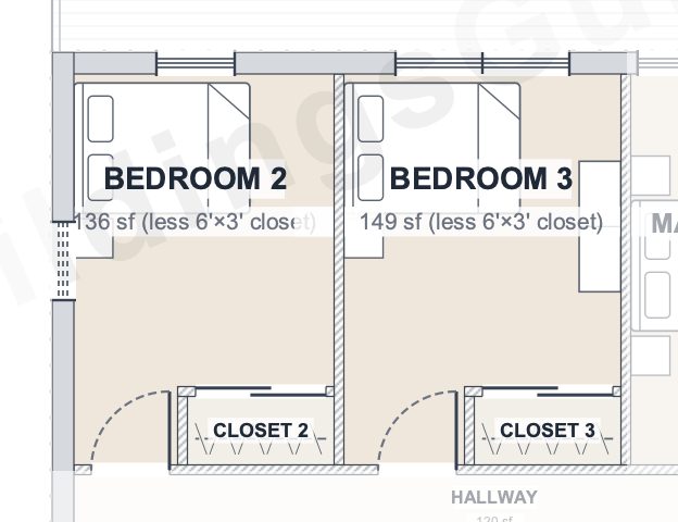 The Meadow 40×60 barndominium floor plan detail: the other bedrooms