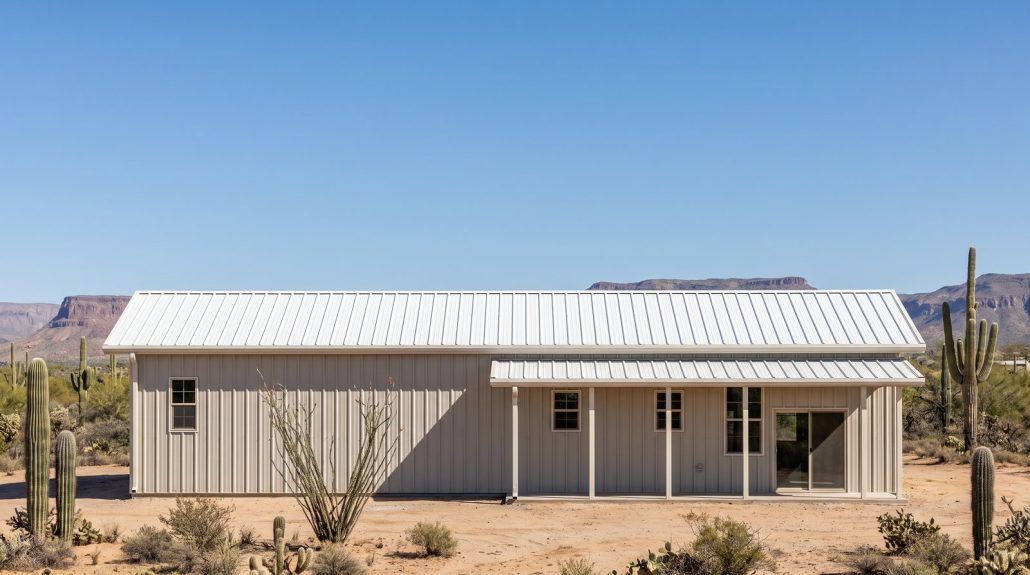 The Mesa 30×60 barndominium rear elevation (north on the plan) with the 30 foot covered porch off the master bedroom