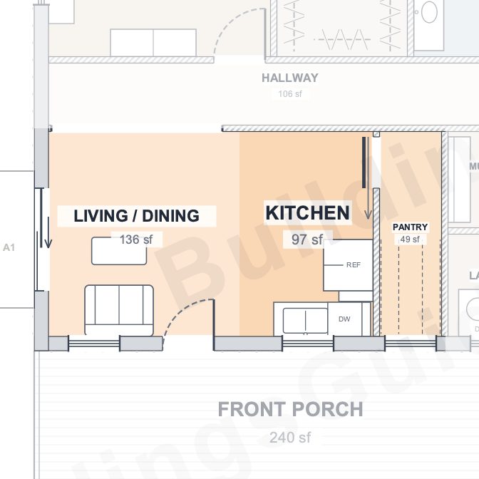 The Mesa 30×60 barndominium floor plan detail: the heart of the home
