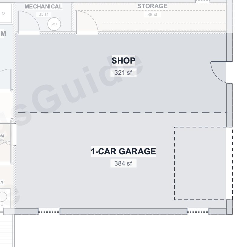 The Mesa 30×60 barndominium floor plan detail: the shop