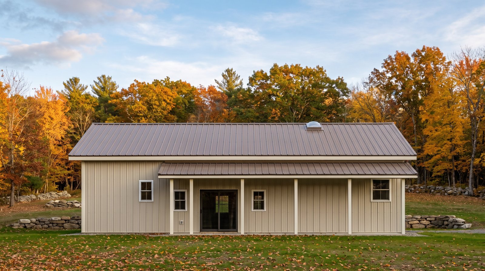 The Orchard 40×50 barndominium rear elevation (north on the plan) with the 36 foot covered porch off the kitchen
