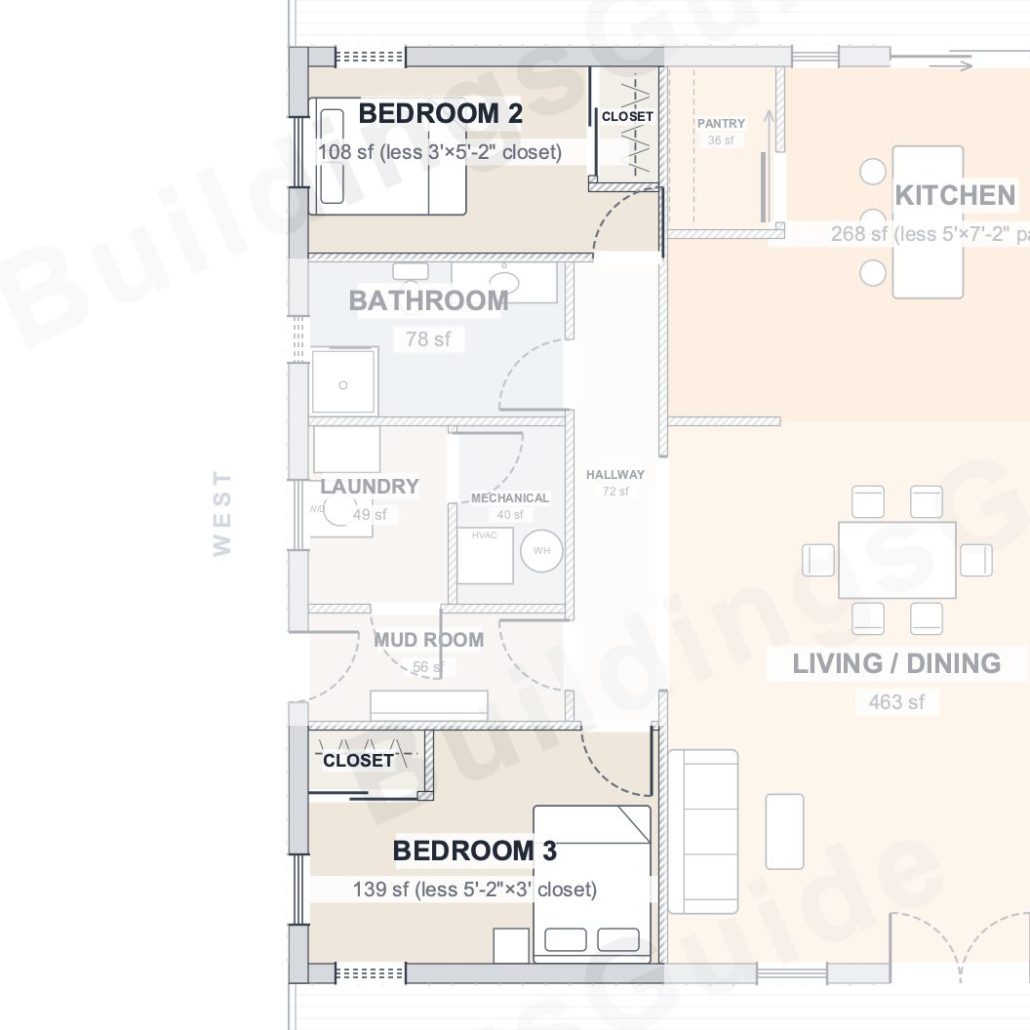 The Orchard 40×50 barndominium floor plan detail: the other bedrooms