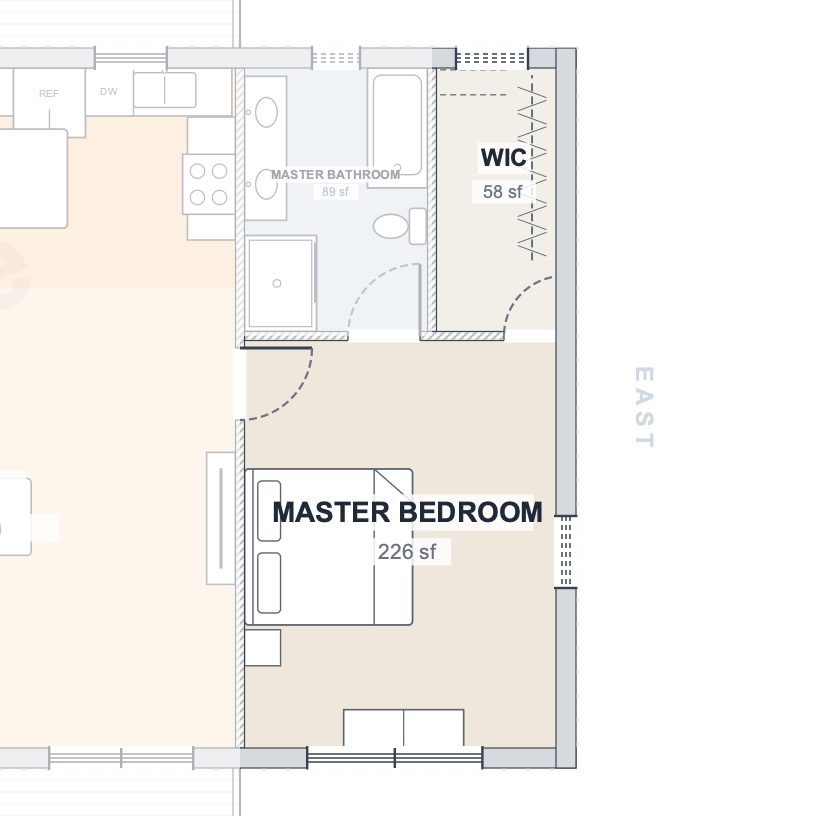 The Ridge 30×80 barndominium floor plan detail: the bedroom