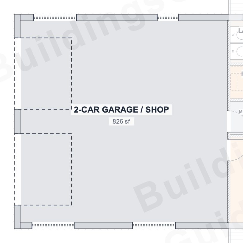 The Ridge 30×80 barndominium floor plan detail: the shop