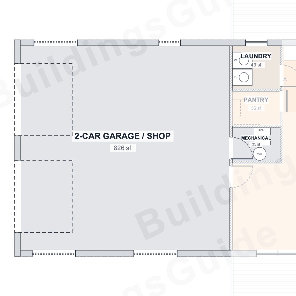 The Ridge 30×80 barndominium floor plan detail: work & service
