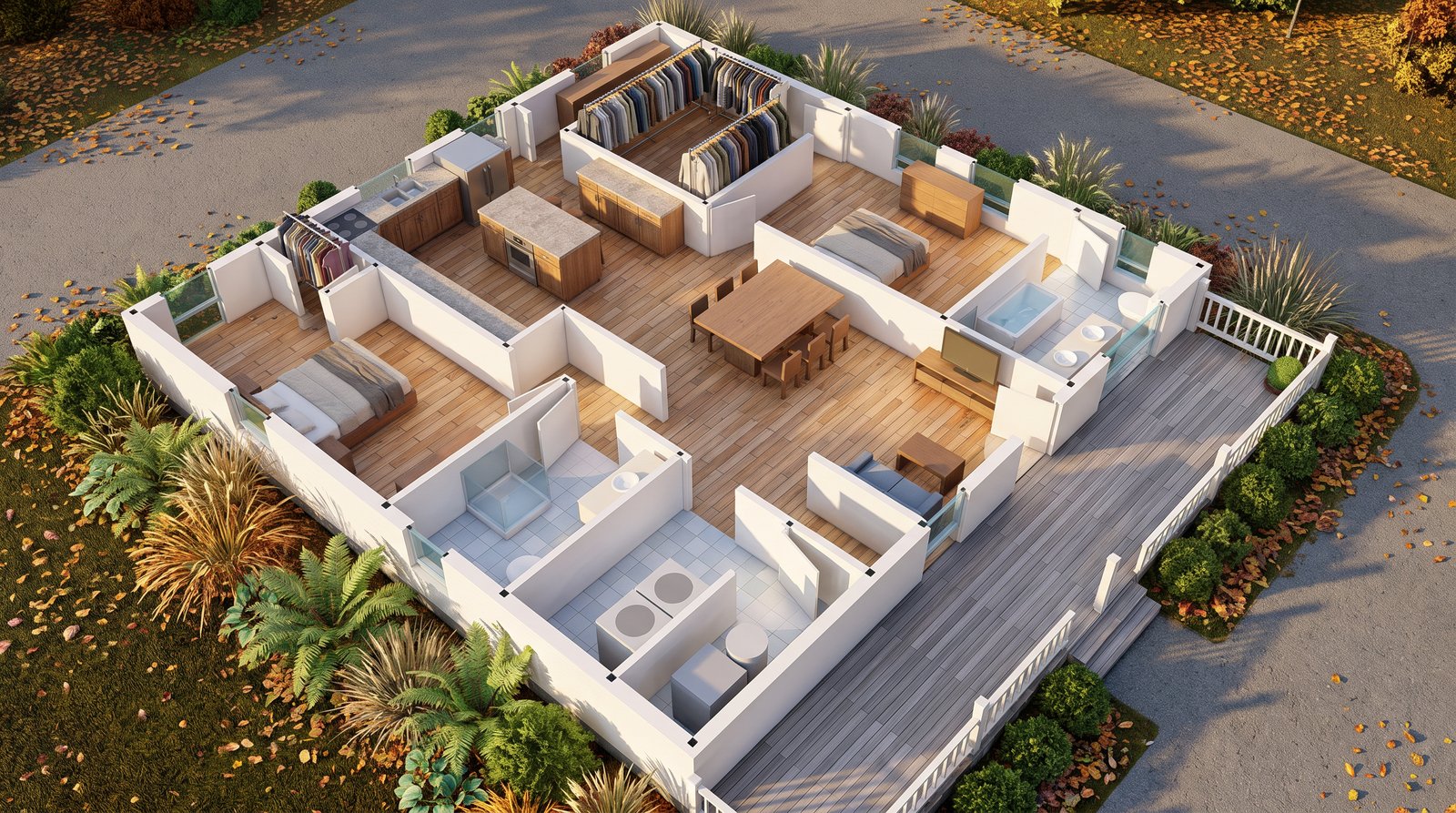 The Slate 40×40 barndominium 3D dollhouse view of the furnished floor plan