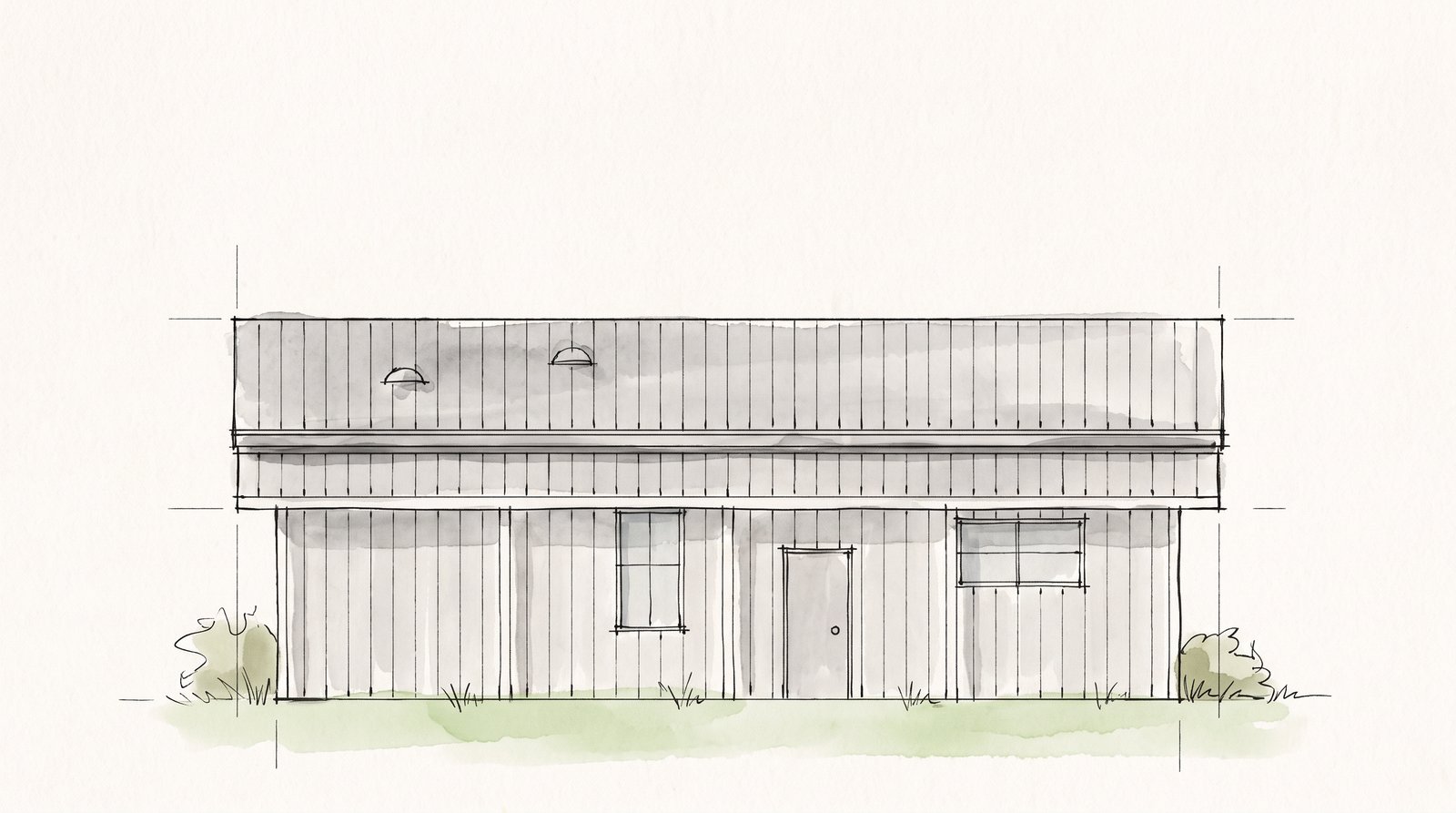 The Slate 40×40 barndominium hand-drawn front elevation sketch