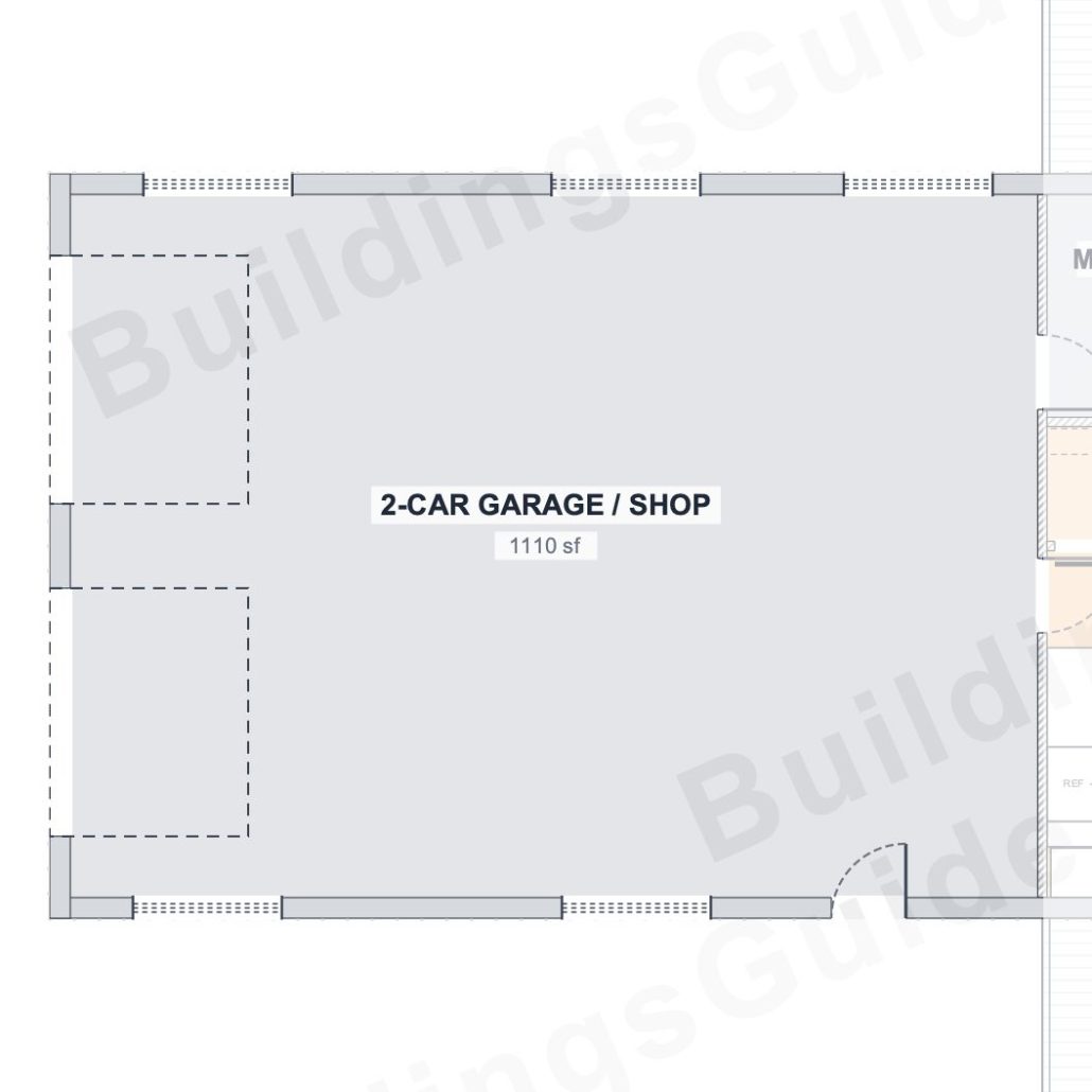 The Timber 30×90 barndominium floor plan detail: the shop